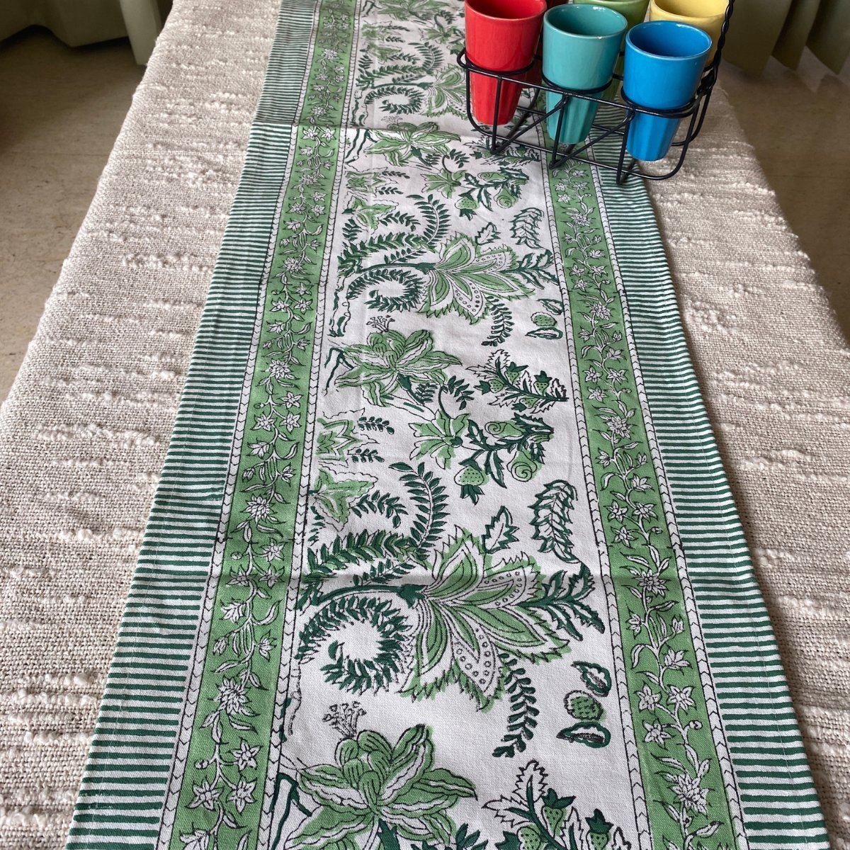 Vatika Table Runner, 100% cotton, 13" x 72" - Coral Slub -